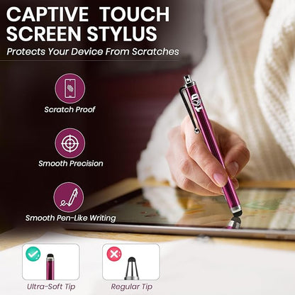 TCD 10 Pack Stylus Pen for Touch Screen, Universal Capacitive Digital Stylus Pen for iPad, iPhone, Tablet, Laptop – Premium Thick Styluses for All Touchscreen Devices with Rubber Tip, Hot Pink