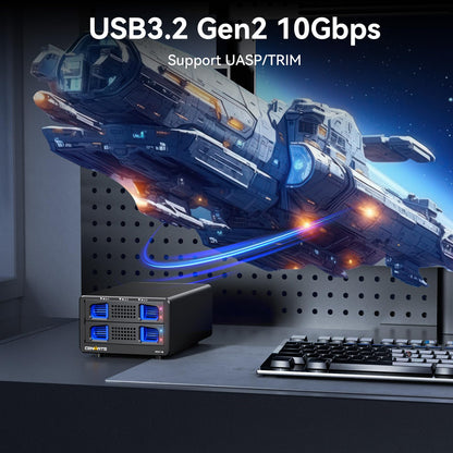 CENMATE Hybrid 2.5/3.5" SATA HDD/SSD+3* M / B+M Key M.2 NVMe Enclosure with Cooling Fan and USB A/C 3.2 Gen 2 (10Gbps), Hard Drive Enclosure Support 46TB(22TB HDD+3*8TB 2230/2242/2260/2280/22110 SSDs)