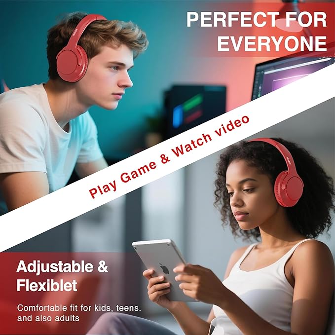 Bluetooth Headphones Wireless 68H with Mic,Decent Sound-Acceptable Red