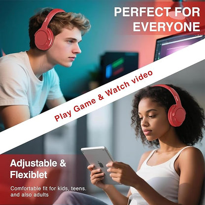 Bluetooth Headphones Wireless 68H with Mic,Decent Sound-Acceptable Red