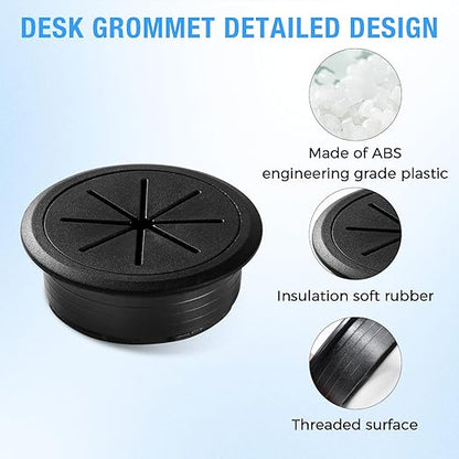 Desk Grommet 2-1/16" (53 mm), Desk Hole Cover for Cables Dark Grey, Cable Grommet ABS Plastic, Desk Hole Grommet for Office and Home Table Cable, Detachable & Flexible Cable Cord Organizer-2 Pcs