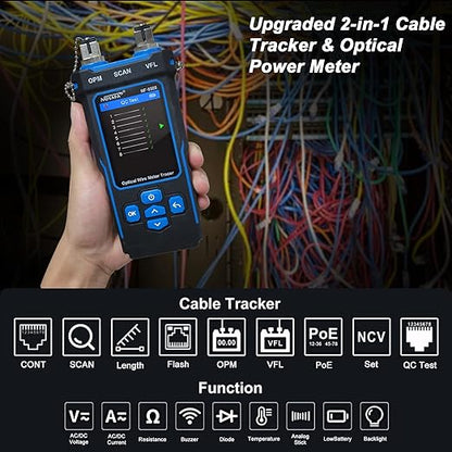 NOYAFA NF-8508 Network Cable Tester with Optical Power Meter, CAT5 CAT6 Cable Toner Ethernet Cable Tester, RJ45 Network Tester, VFL PoE QC Test Wire Tracer Port Flashing 200M Length Test