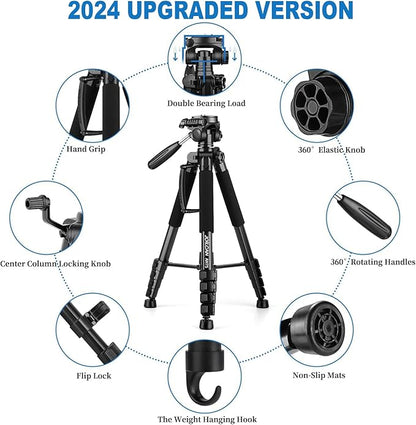 JOILCAN Tripod Camera Tripods, 74" Tripod for Camera Phone Video Recording, Heavy Duty Cameras Tripod Stand, Professional Travel DSLR Tripods Compatible with Canon iPhone, Max Load 15 LB