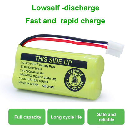 QBLPOWER BT18433/BT28433 2.4V 500mAh Ni-MH Battery Pack Rechargeable Compatible with BT184342 BT284342 BT-8300 BATT-6010 BT1011 BT1018 BT1022 BT1031 89-1326-00-00/89-1330-01-00/CPH-515D (Pack of 6)