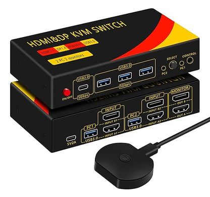 KVM Switch 2 Monitors 2 Computers with DP and HDMI