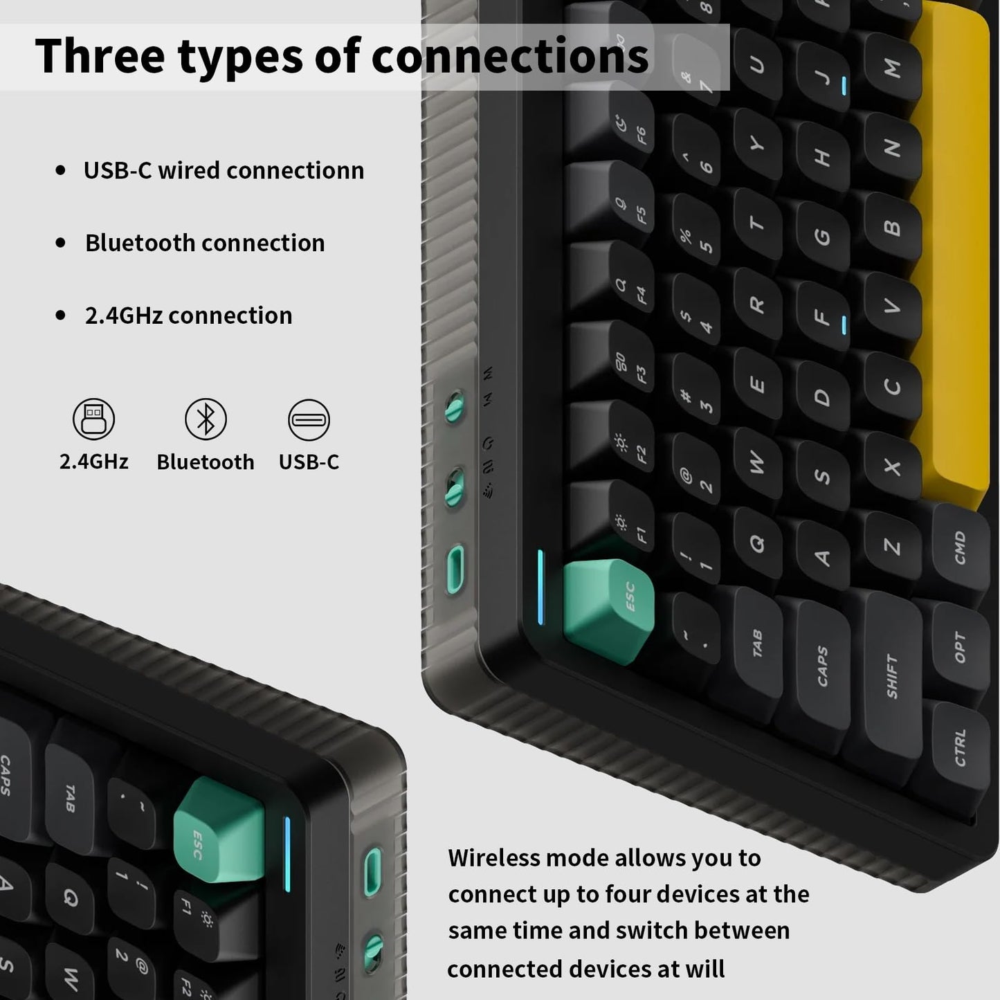 nuphy Halo75 V2 Mechancial Gaming Kyeboard,75% Wireless Hot Swappable Bluetooth Keyboard,83 Kyes RGB Backlit Keyboard,Support Bluetooth/2.4GHz/USB-C (Black, Mint (37gf))