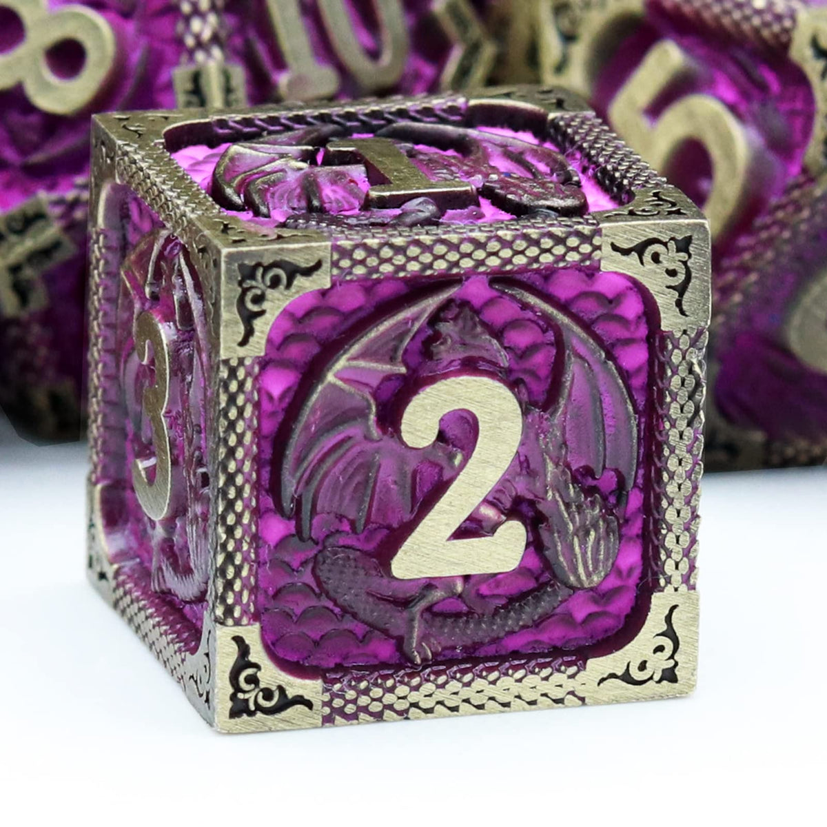 Haxtec Metal DND Dice Set, 7 Pcs Dragon Pattern Polyhedral Dice for RPG
