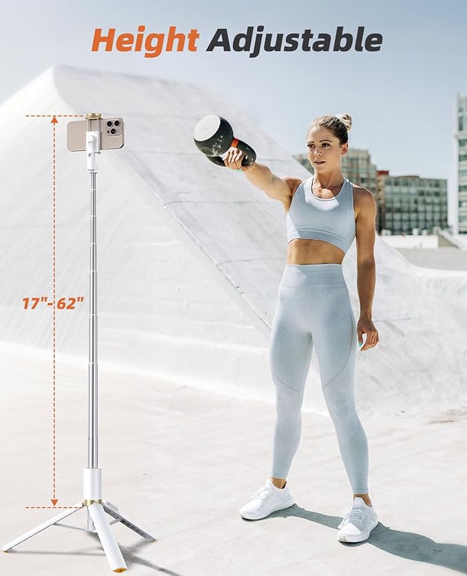 Phone Tripod & Selfie Stick with Remote, Portable Travel Phone Stand for Video Recording Vlog, Extendable Cell Phone Holder Compatible with iPhone Android, White, 62"