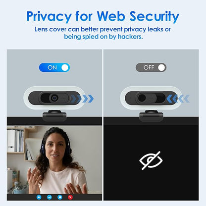 saylas 2K 50FPS Webcam, Streaming Camera with Fill RGB Lights, Autofocus, Dual Noise-Cancelling Microphones, Privacy Cover and Tripod for Computer, PC, Zoom, Skype, Teams, Laptop