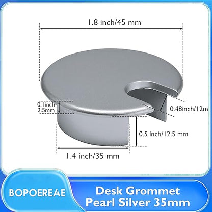 Desk Grommet 1-3/8" (35 mm), Desk Cord Hole Cover, Cable Grommet Metal Zinc Alloy Materilal, Desk Hole Grommet for Office and Home Table Cable, Detachable Cable Cord Organizer (Matte Silver 2 Pcs)