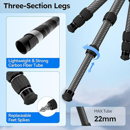 SIRUI AM-223S+G0 Carbon Fiber Desktop Tripod – Ultra-Light 1.7lbs, Max Height 16.7", 360° Panoramic Ball Head, Heavy-Duty Support to 33.07lb for DSLR & Mirrorless Cameras