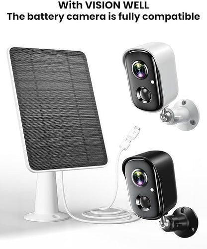 Solar Panel Charger Compatible with Vision Well Battery Powered Wireless Outdoor Security Cameras, 5W Solar Panels Charging with IP65 Waterproof 10ft USB-C Cable & Secure Wall Mount, 2 Pack