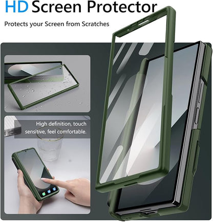 Vihibii for Samsung Galaxy Z Fold 6 Wallet Case with S Pen Holder & Card Holder & Camera Lens Cover & Hinge Protection & Front Screen Protector, Heavy Duty Phone Case for Samsung Z Fold 6 5G, Green