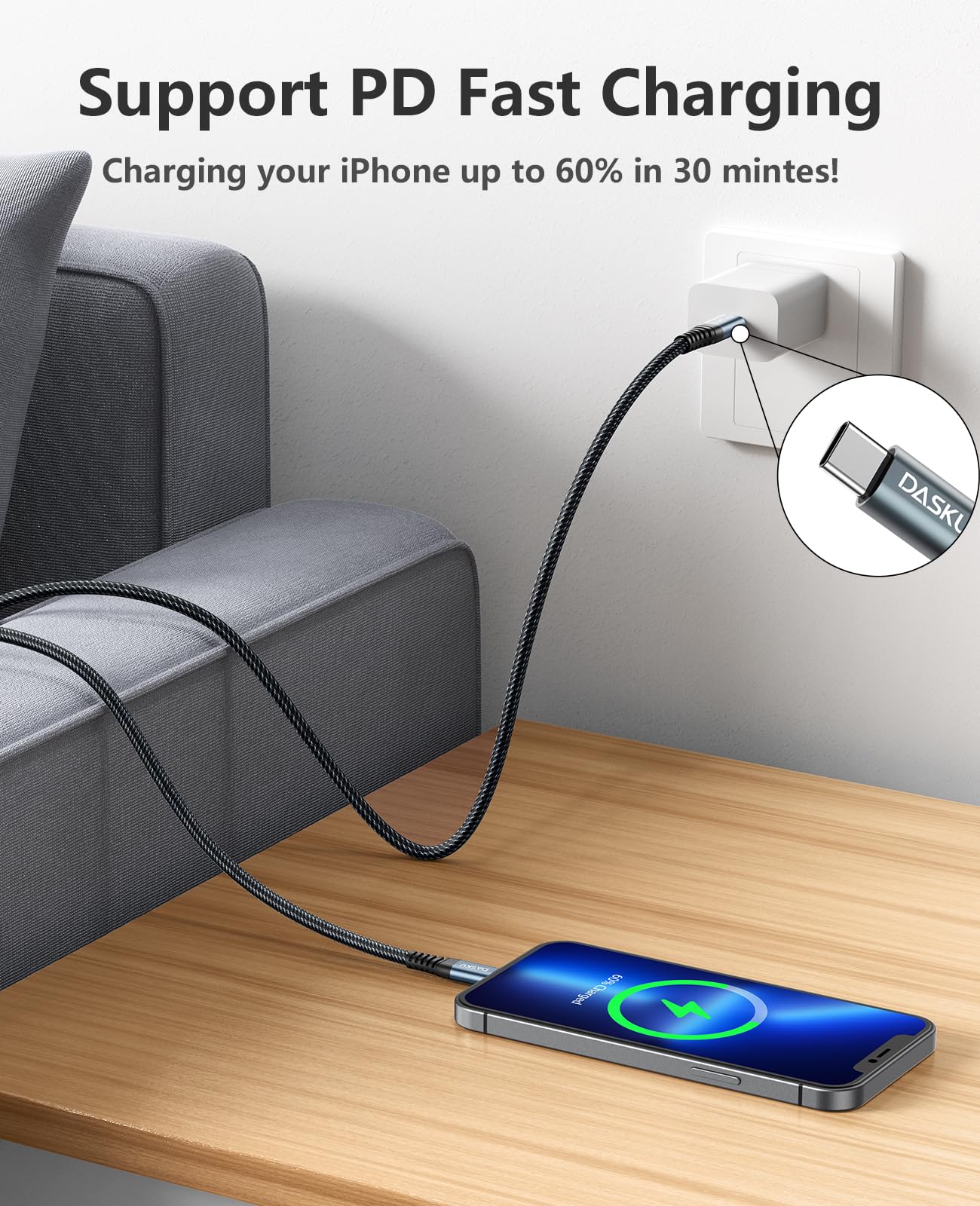 Long USB C to Lightning Cable 10FT, 3Pack [Apple MFi Certified] iPhone Charger Fast Charging Cord for iPhone 14, 13, 12, 11, 8, 7, 6 Plus, 5, X, XR, XS Max, SE, iPad Pro, Air, mini, iPod & AirPods