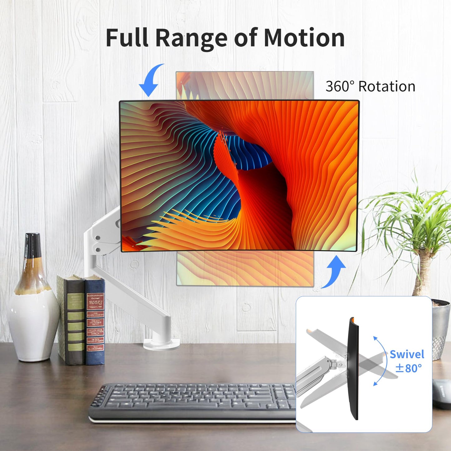 Suptek Monitor Mount Gas Spring Monitor Arm Desk Mount Fully Adjustable Fits 17 20 22 23 24 26 27 32 35 inch Monitors Weight Capacity up to 24.25 lbs, White