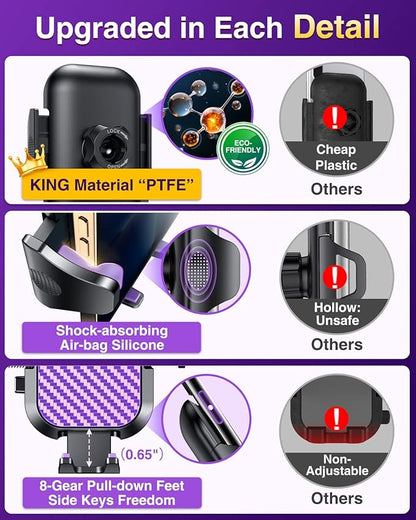 VANMASS Car Phone Holder Mount 2025 Upgraded [Patent Steel-Hook] Car Vent Phone Mount Clip Military-Grade Shockproof Cell Phone Car Mount Handsfree Truck Stand Vent Cradle for iPhone 16 Android,Purple