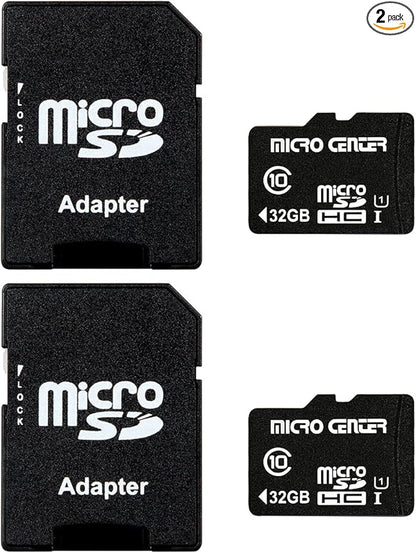 INLAND Micro Center 32GB Class 10 MicroSDHC Flash Memory Card with Adapter for Mobile Device Storage Phone, Tablet, Drone & Full HD Video Recording - 80MB/s UHS-I, C10, U1 (2 Pack)