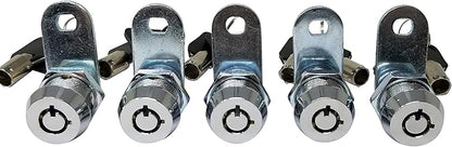 Admiral Locks Tubular Cam Lock, Keyed Alike Removable Key RV Compartment Storage Lock Cabinet Locks (Chrome Pack of 5, 5/8" 90°)
