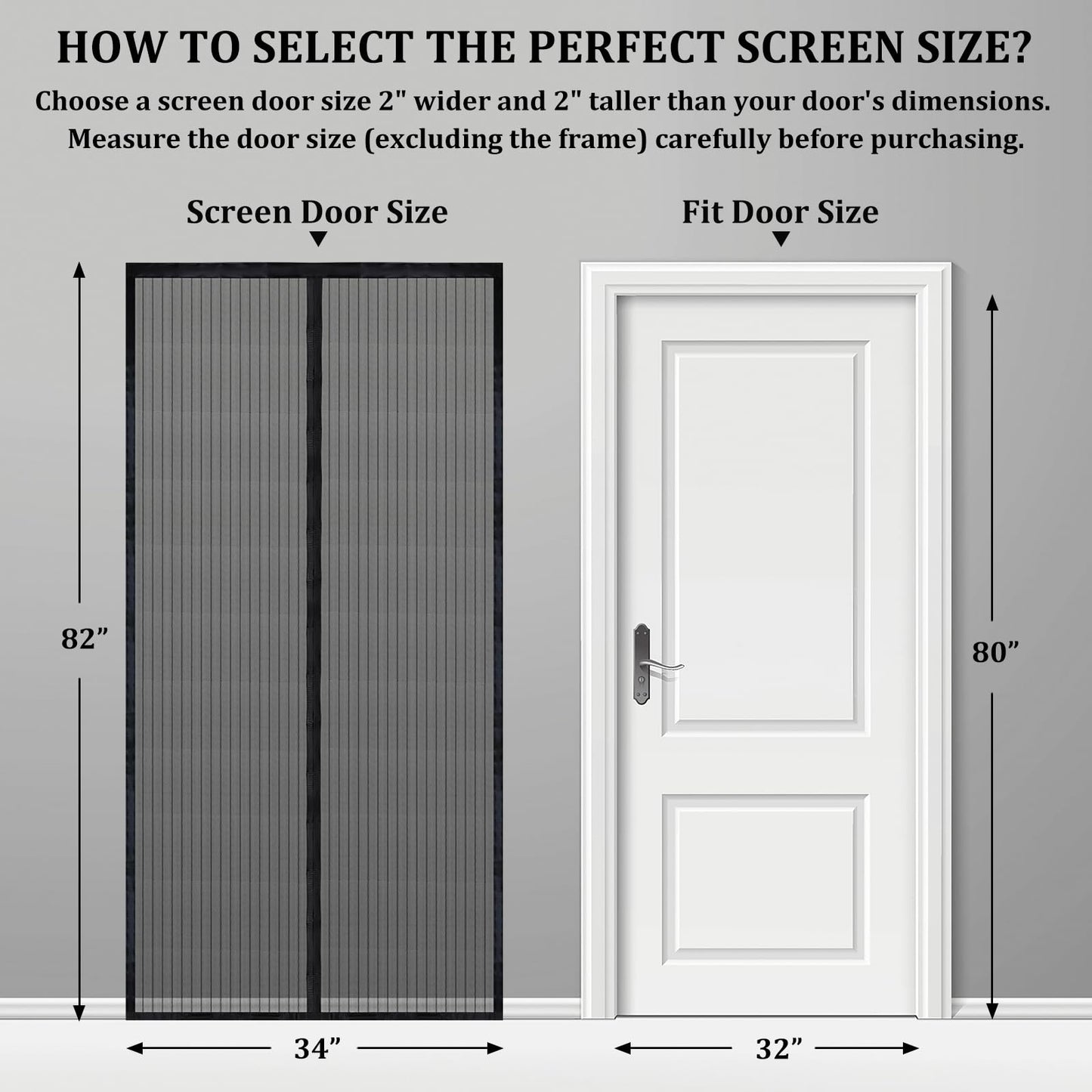 Magnetic Screen Door - Self Sealing, Heavy Duty, Hands Free Mesh Partition Keeps Bugs Out Let Breeze in- Pet and Kid Friendly - Keep Open Feature (Black, Fit Door Size 32 x 80 Inch)