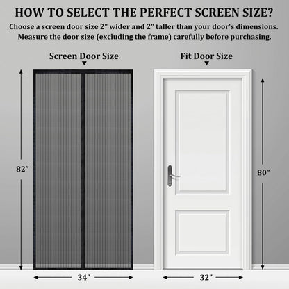 Magnetic Screen Door - Self Sealing, Heavy Duty, Hands Free Mesh Partition Keeps Bugs Out Let Breeze in- Pet and Kid Friendly - Keep Open Feature (Black, Fit Door Size 32 x 80 Inch)