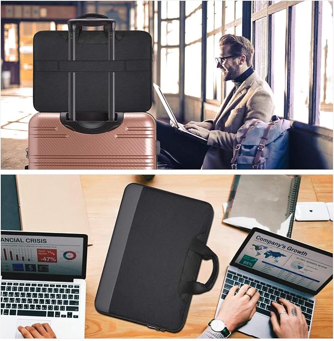 14 15 Inch Waterproof Laptop Sleeve Men Women TSA Briefcase for MacBook Pro 14 M4/M3/M2/M1, Macbook Air 15 M4/M3, Dell Inspiron 14/XPS 15, Lenovo Acer HP ASUS Chromebook 14 Carring Case, Black