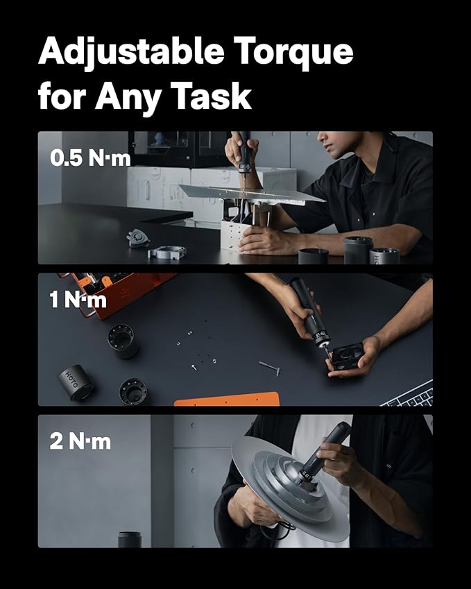 HOTO PixelDrive Electric Screwdriver, Smart Display, 6 Torque Settings, 0.5 to 6 N·m, 1/4'' Hex 30 Bits, LED Light, 2000 mAh Rechargeable Cordless Screwdriver Set for Electronics, Home Repair
