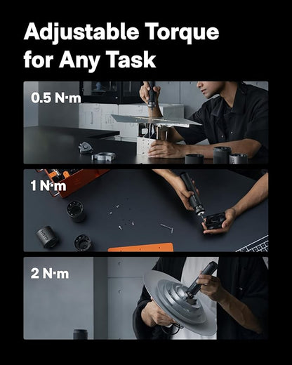 HOTO PixelDrive Electric Screwdriver, Smart Display, 6 Torque Settings, 0.5 to 6 N·m, 1/4'' Hex 30 Bits, LED Light, 2000 mAh Rechargeable Cordless Screwdriver Set for Electronics, Home Repair