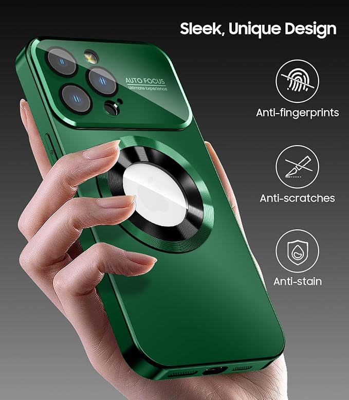 MAKAVO Magnetic for iPhone 12 Pro Max Case, Compatible with MagSafe, Built-in Camera Lens Protector, Logo View, Military Grade Drop Proof Phone Case Cover, Green