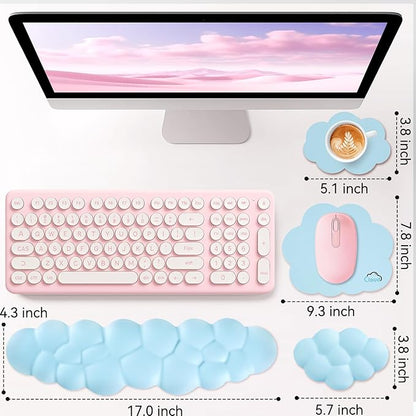 Cloud Wrist Rest for Computer Keyboard, 4-in-1 Memory Foam Leather Cloud Keyboard Wrist Rest and Mouse Pad Set with Ergonomic Support for Arm and Palm Cushion, Gaming/Work Setup, Blue