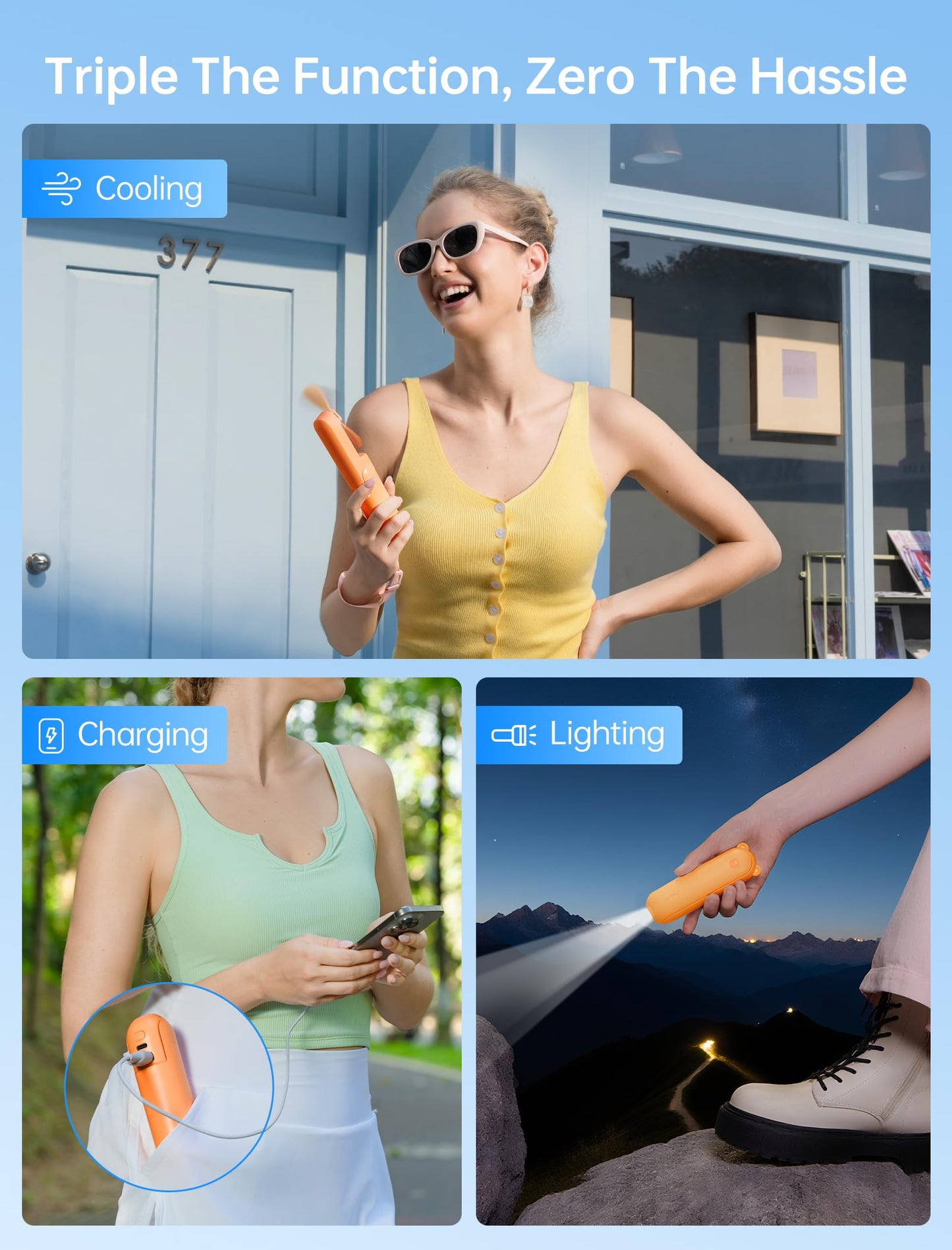 JISULIFE 3 IN 1 Portable Fan with Power Bank & Flashlight Featured