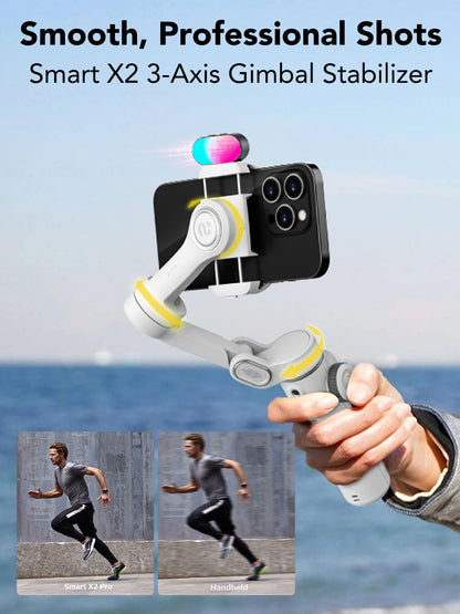 AOCHUAN Smart X2 3-Axis Gimbal Stabilizer for Smartphone with Adjustable RGB Fill Light, Built-in 20cm Extension Pole Selfie Stick, OLED Screen for Night Shots, Video Recording,X2 KIT White