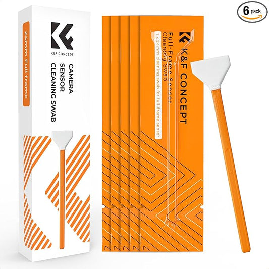 K&F CONCEPT 6 Pack Full-Frame Sensors Cleaning Swabs, DSLR SLR Digital Camera Dry CCD CMOS Clean Swabs Compatible with Nikon Sony Canon DSLR Camera Sensor, 24mm x 20mm