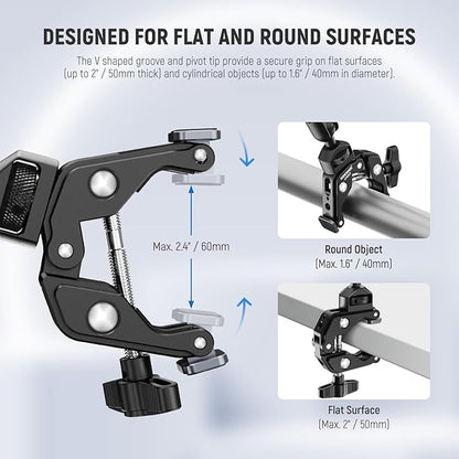 NEEWER 22" Magic Arm w Desk C Clamp, Overhead Camera Mount with Articulating Mic Boom Arm 1/4" 3/8" Threads for ARRI, Desktop Stand Holder for Phone Microphone Webcam Action Camera Video Light, UA057