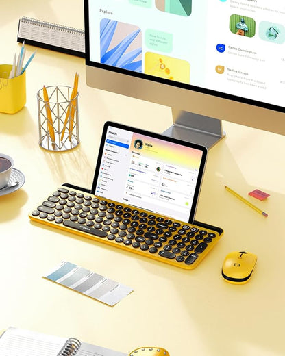 seenda Bluetooth Keyboard and Mouse for iPad, CTU-301 Multi-Device Bluetooth + 2.4G Wireless Keyboard Mouse with Tablet Holder for MacBook/Windows Computer, iOS/Andriod Tablet Phone, Yellow