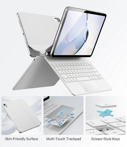 GreenLaw for iPad 11th(A16,2025)/10th(2022) Generation Case with Keyboard, Magic-Style Keyboard Stand, 7 Color Backlit, Stain-Resistant Surface, Multi-Touch Trackpad, White