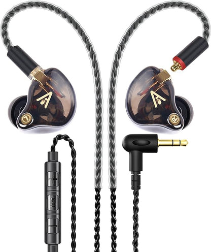 Vibes 201M Wired Earbuds in-Ear Headphones with Mic, Noise Cancelling Bass Driven HiFi Earphones, Tangle-Free Braided Cord, Carry Case, Ear Buds Tips, 3.5mm Jack, Secure Fit (Clear Brown)