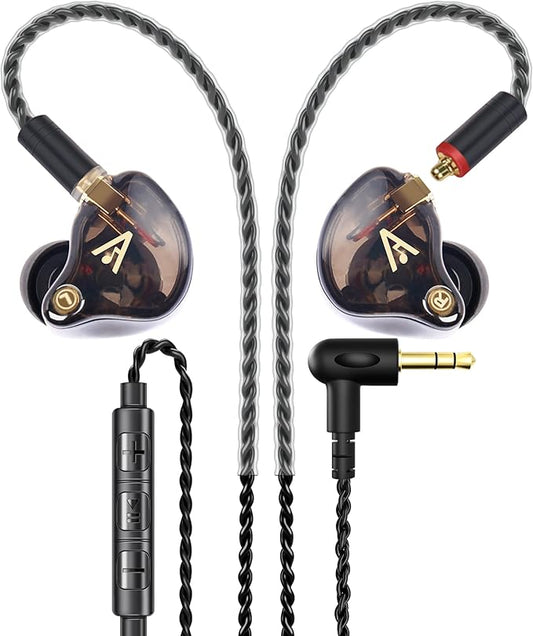 Vibes 201M Wired Earbuds in-Ear Headphones with Mic, Noise Cancelling Bass Driven HiFi Earphones, Tangle-Free Braided Cord, Carry Case, Ear Buds Tips, 3.5mm Jack, Secure Fit (Clear Brown)