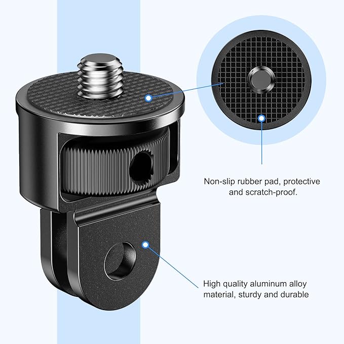 2 Pieces Camera Tripod Mount for Gopro Adapter 360°Adjustable Aluminum Alloy Conversion Adapter for GoPro Hero, Insta360, Sjcam Action Cameras and Other Standard 1/4 Accessories (GC-1)