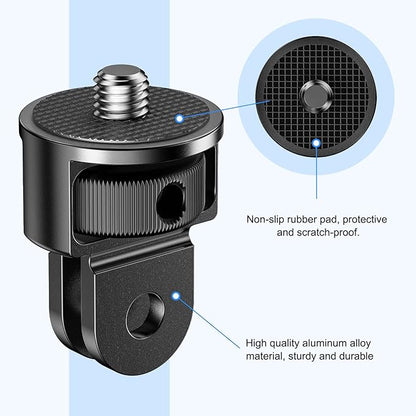 2 Pieces Camera Tripod Mount for Gopro Adapter 360°Adjustable Aluminum Alloy Conversion Adapter for GoPro Hero, Insta360, Sjcam Action Cameras and Other Standard 1/4 Accessories (GC-1)