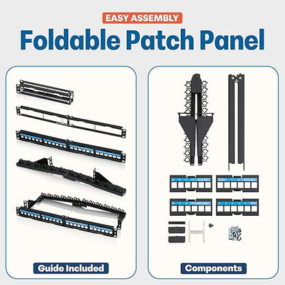 Everest 24 Port Keystone Patch Panel (4-Pack) - Removable 6-Port Panels - Use with Slim Profile Keystones ONLY (Wider Jacks May not fit Side by Side) - with Adjustable Rear Cable Management Bar