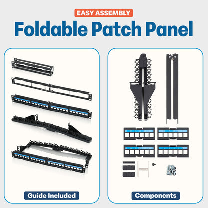 Everest 24 Port Keystone Patch Panel (4-Pack) - Removable 6-Port Panels - Use with Slim Profile Keystones ONLY (Wider Jacks May not fit Side by Side) - with Adjustable Rear Cable Management Bar