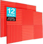 JBER 12 Pack Acoustic Foam Panels, 1" X 12" X 12" Studio Soundproof Wedge-Shaped Fireproof Soundproof Liner Acoustic Treatment Foam (red)