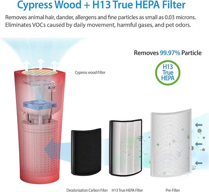 IMUNSEN M-003R True HEPA 13 Filter Air Purifier for Car, Desk, and Office with Carbon Deodorization Filter, 4-Stage Filtration, Smoke, Odors, Allergens, USB Port 5V, Made in Korea - Red