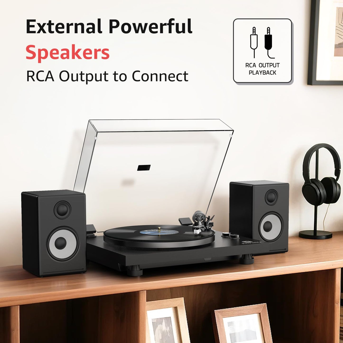 Retrolife Record Player Wireless Output Turntables AT-3600L Cartridge Black