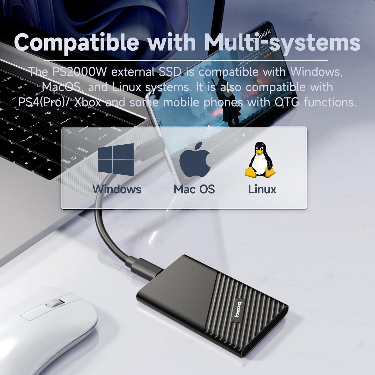 fanxiang 500GB External SSD Portable, Up to 2000MB/s, USB C External Solid State Drive External Hard Drive, USB 3.2 Gen2*2 Type-C SSD for iPhone 15/Pro/PC/Laptops/Creators/Gaming