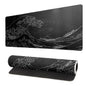 Japanese Gaming Mouse Pad Abstract Black Mouse Pad 31.5x11.8 Inch Black Sea Wave Texture Non-Slip Rubber Base Large Ocean Mousepad Stitched Edges Keyboard Mouse Mat Desk Pad for Office and Home