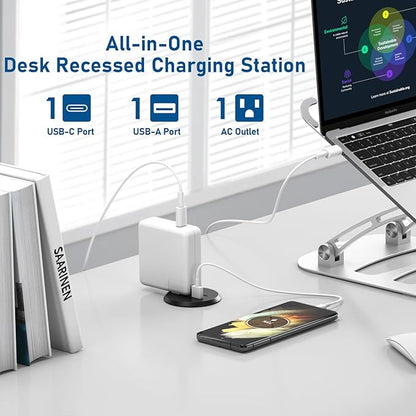 Desktop Power Grommet 2 inch Hole,PD 30W USB C Fast Charging Station,Ultra Thin Flat Plug Power Strip,Recessed Outlet,Slim Outlet Extender for Office,Table Outlets for Home,Office,6ft Cable