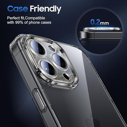 UniqueMe for 3 Pack iPhone 16 Pro/iPhone 16 Pro Max Camera Lens Protector - [Drop Protection] [Case Friendly] 9H Tempered Glass Camera Cover Screen [Update New Version] - Glitter Black