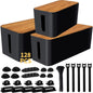 YUANYE Cable Management Box Cable Management Kit for Power Strip to Hide Wires,Cord Organizer Boxes,Safe ABS Material Wire Organizer of Cable Clips Sleeve for Home & Office,3Pack-128PCS /Black
