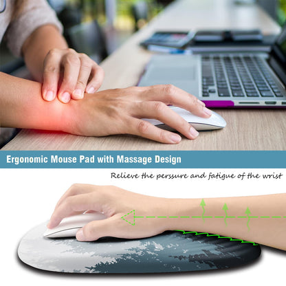 Armanza Ergonomic Mouse Pad Wrist Support, Mouse Pad with Wrist Rest, Memory Foam Massage Design & Non-Slip PU Base MousePads for Pain Relief, Desk, Office, Home, Forest Tree